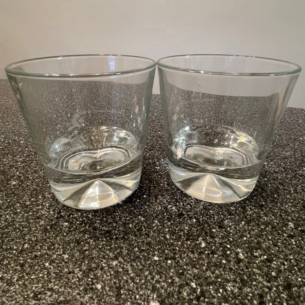 2 JOHNNIE WALKER ETCHED PRISM ROCK TUMBLERS